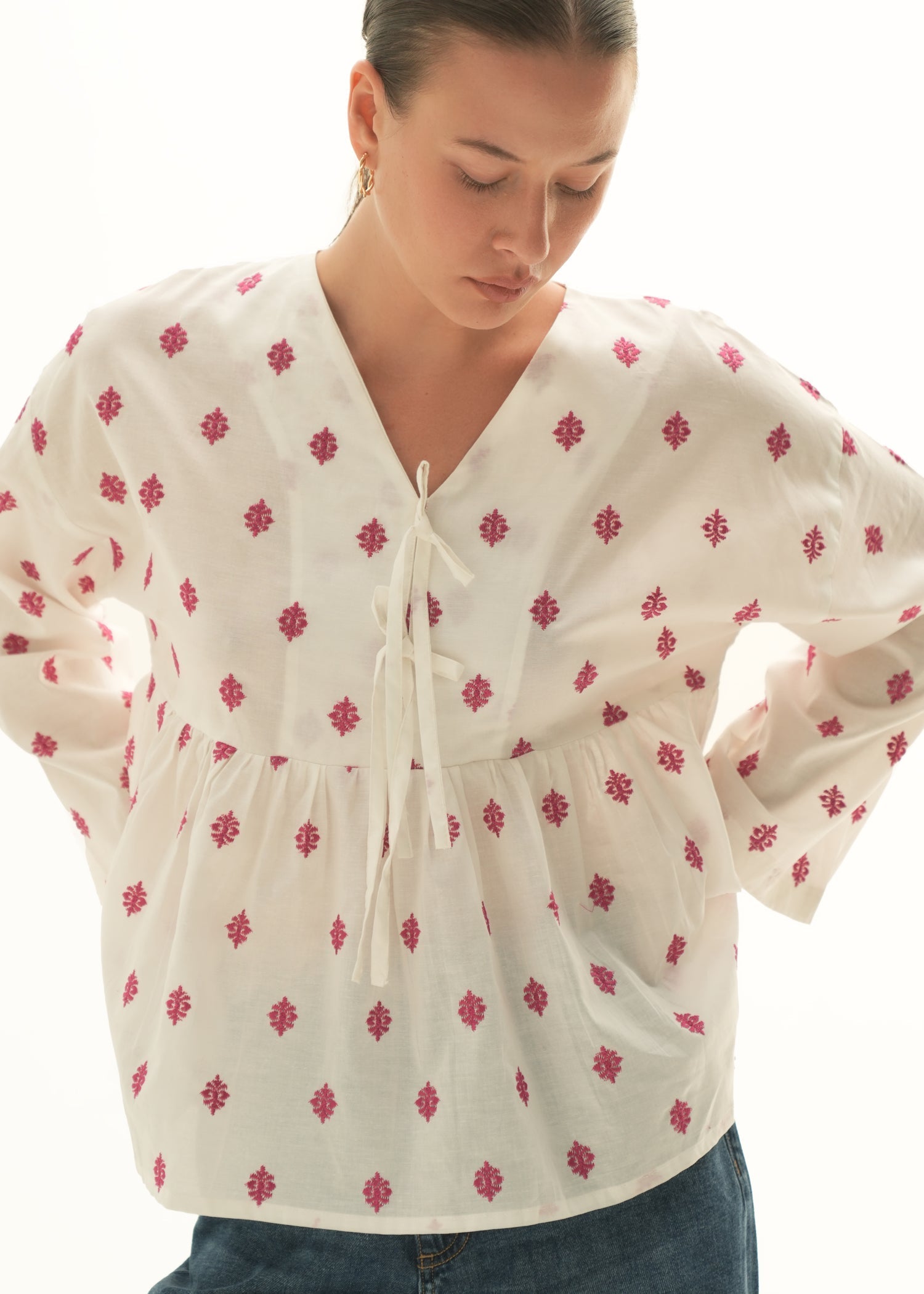 Embroidered Flared Cotton Top - KOA