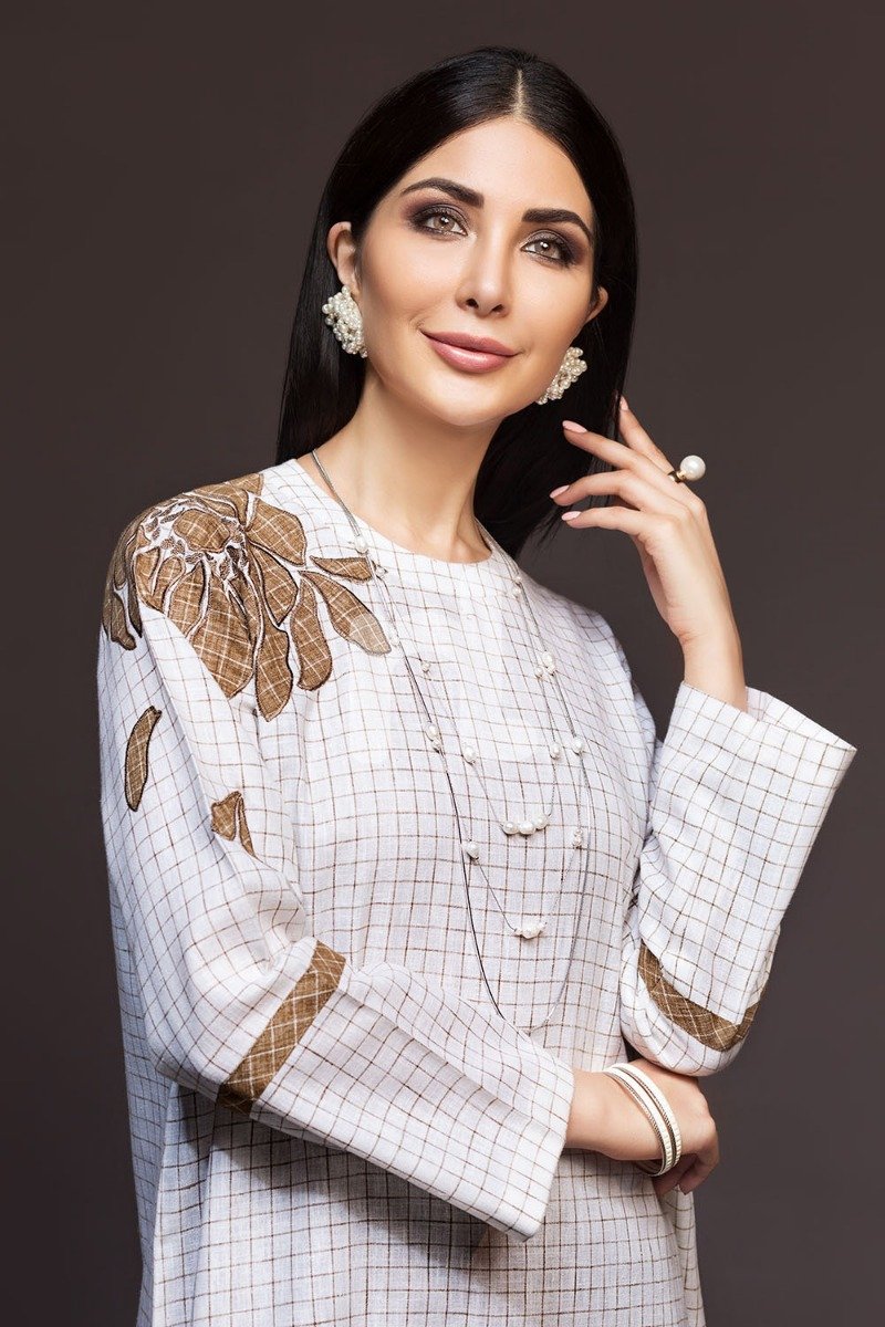 Nishat Linen UAE - KF-395 White Printed Embroidered Formal Linen Shirt & Printed Linen Trousers