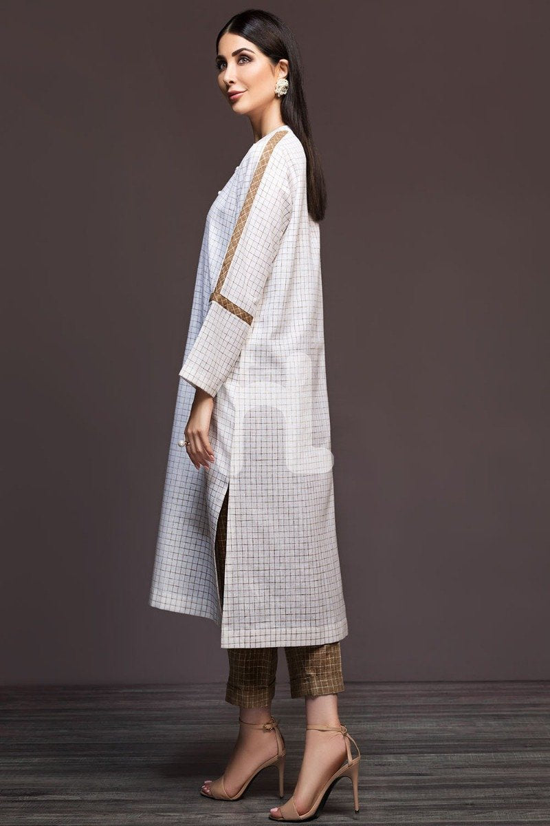 Nishat Linen UAE - KF-395 White Printed Embroidered Formal Linen Shirt & Printed Linen Trousers