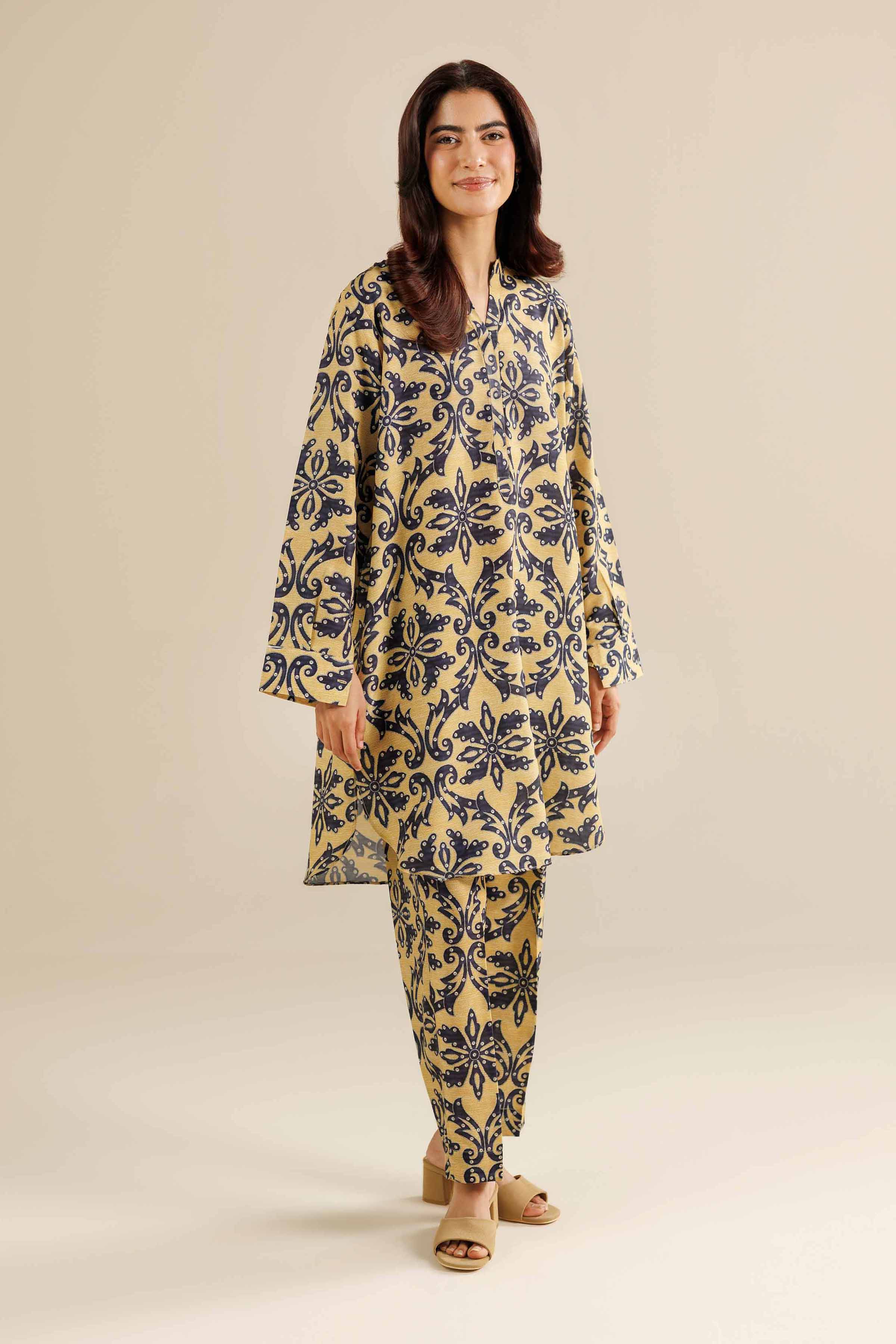 NishatUAE - Mustard Printed Swiss Lawn 2-piece Ready To Wear Dress