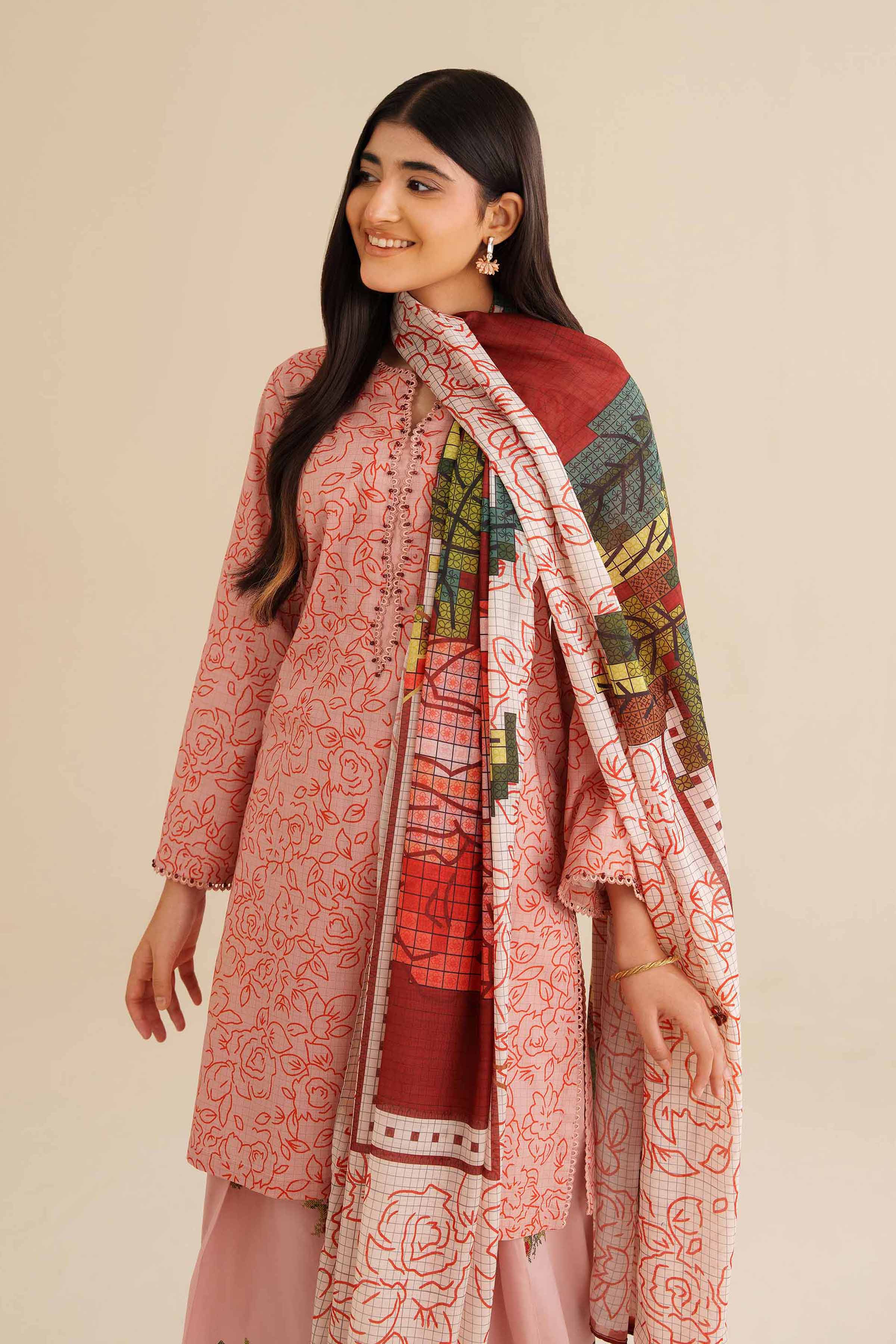 NISHATUAE - Pink Embroidered Cambric 3-piece Ready to wear Suit