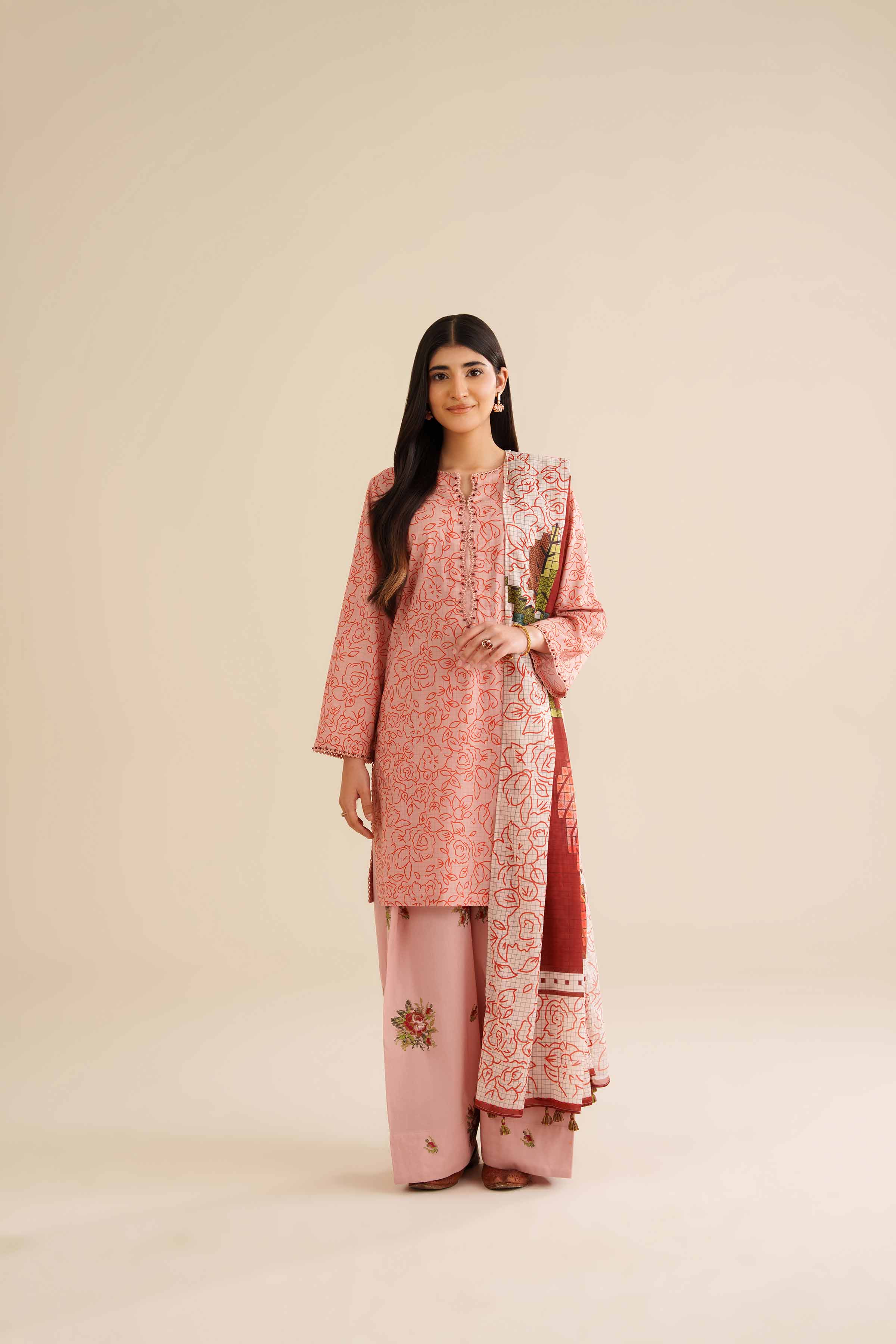 NISHATUAE - Pink Embroidered Cambric 3-piece Ready to wear Suit