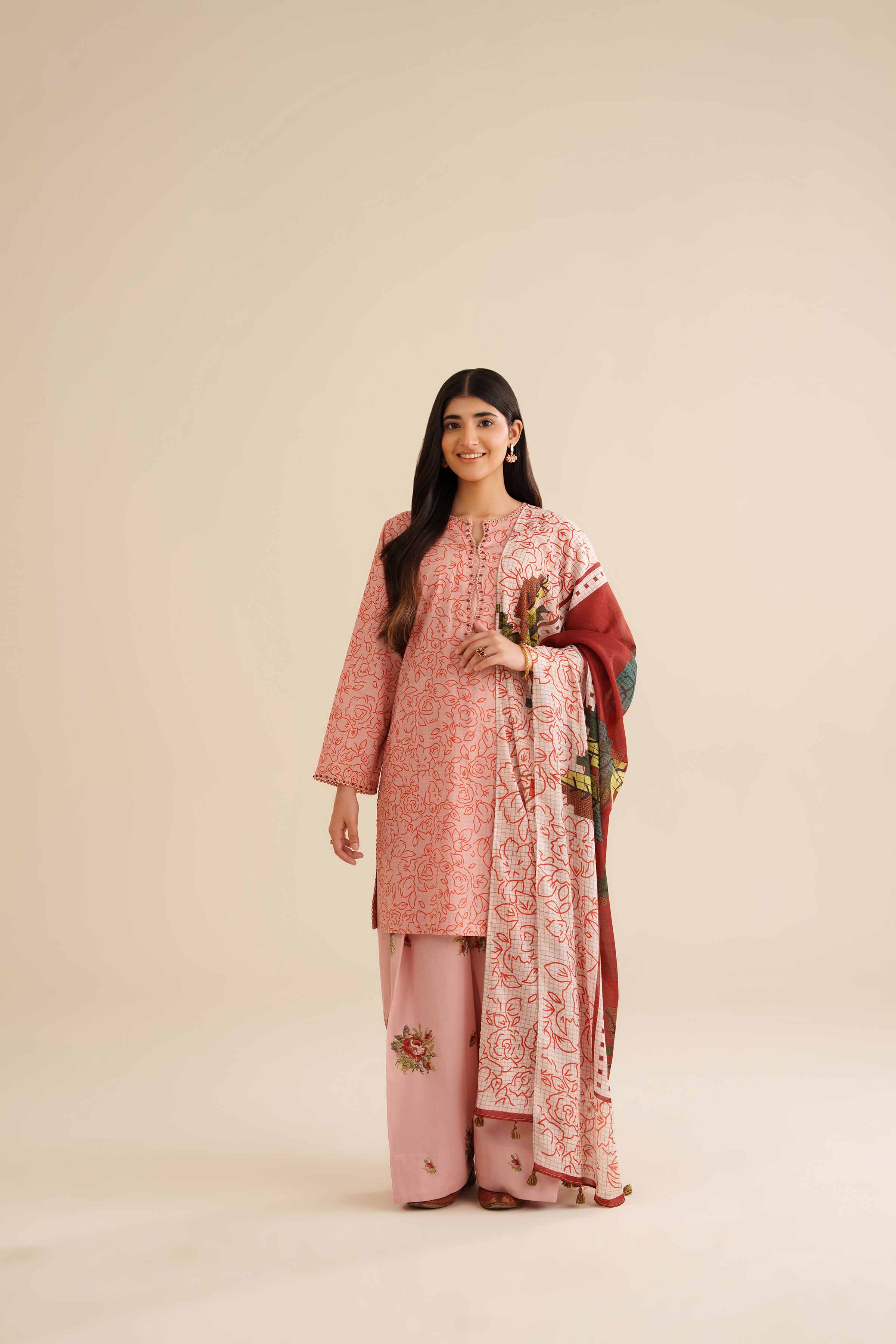 NISHATUAE - Pink Embroidered Cambric 3-piece Ready to wear Suit