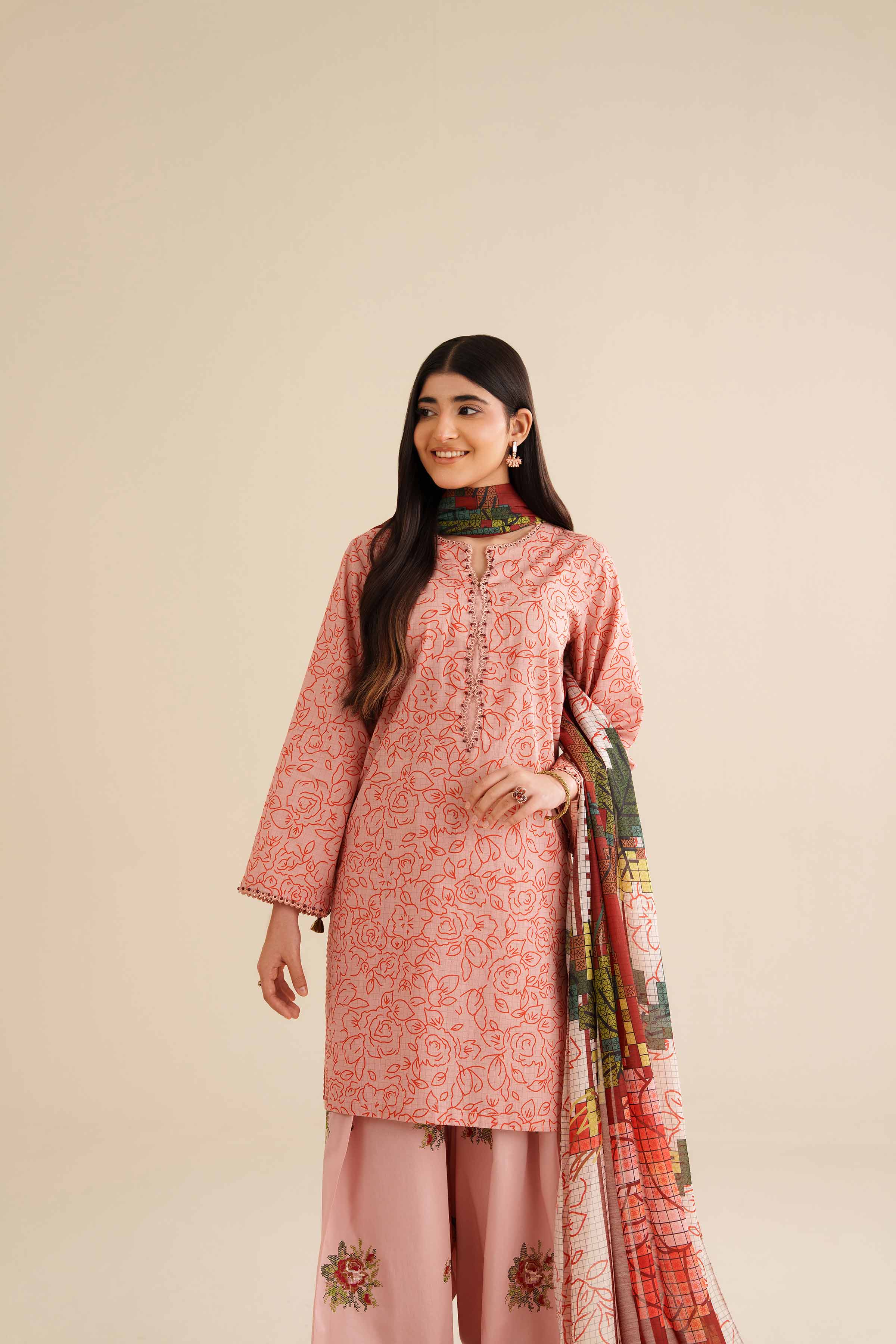 NISHATUAE - Pink Embroidered Cambric 3-piece Ready to wear Suit