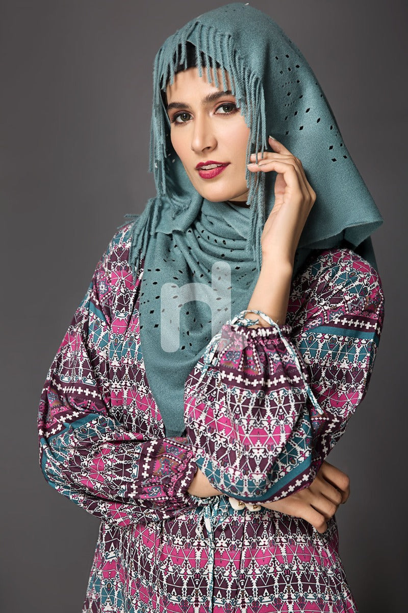 DW18-62 Pink Printed Stitched Cotton Modal Jalabiya - 1PC - Nishat Linen UAE