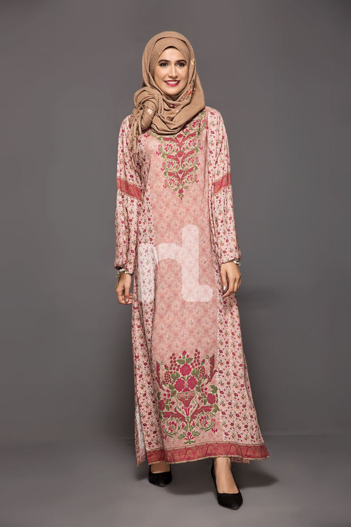 DW18-49 Peach Digital Printed Stitched Cotton Modal Jalabiya - 1PC - Nishat Linen UAE
