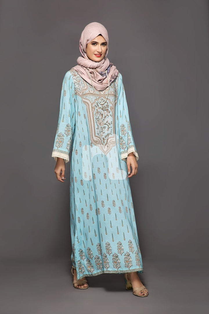 DW18-63 Blue Digital Printed Stitched Cotton Modal Jalabiya - 1PC - Nishat Linen UAE