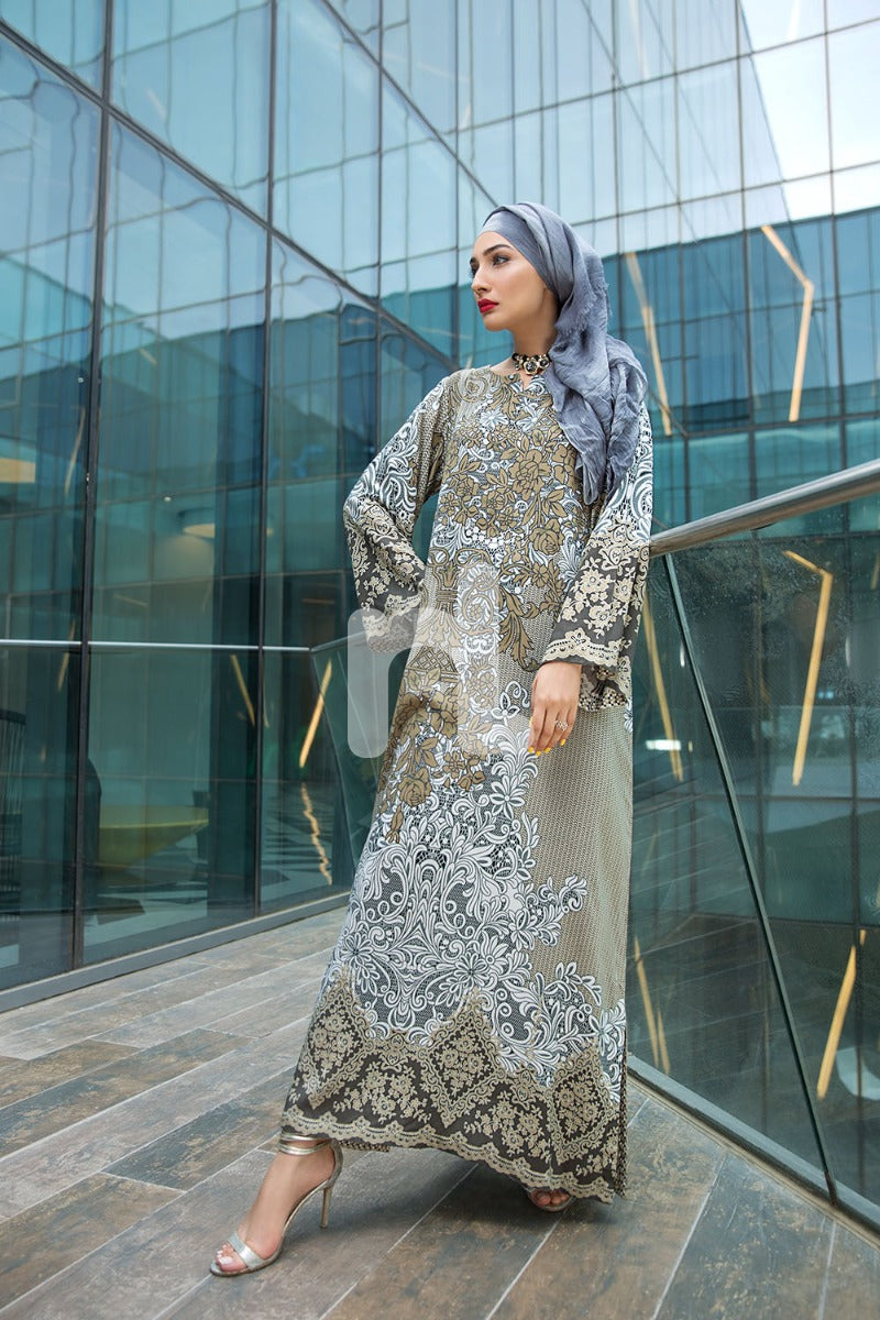 DSW18-10 Brown Digital Printed Stitched Lawn Jalabiya - 1PC - Nishat Linen UAE