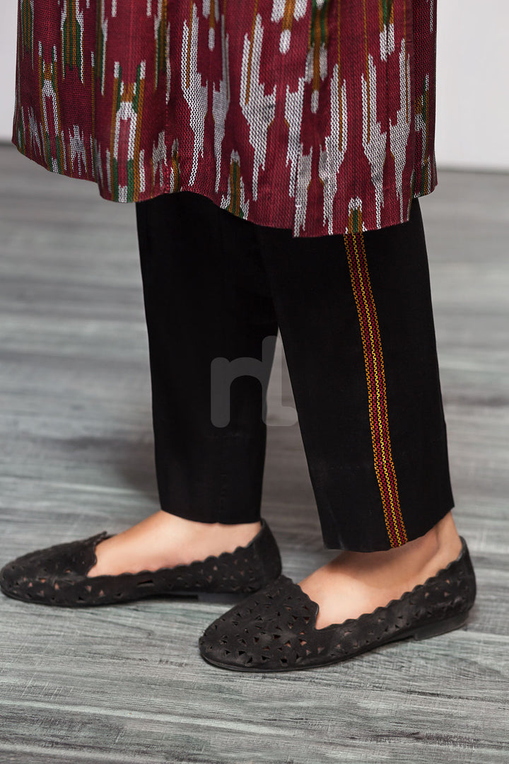 PDW19-11 Red Printed Stitched Linen Shirt, Dyed Trouser & Printed Dupatta - 3PC - Nishat Linen UAE