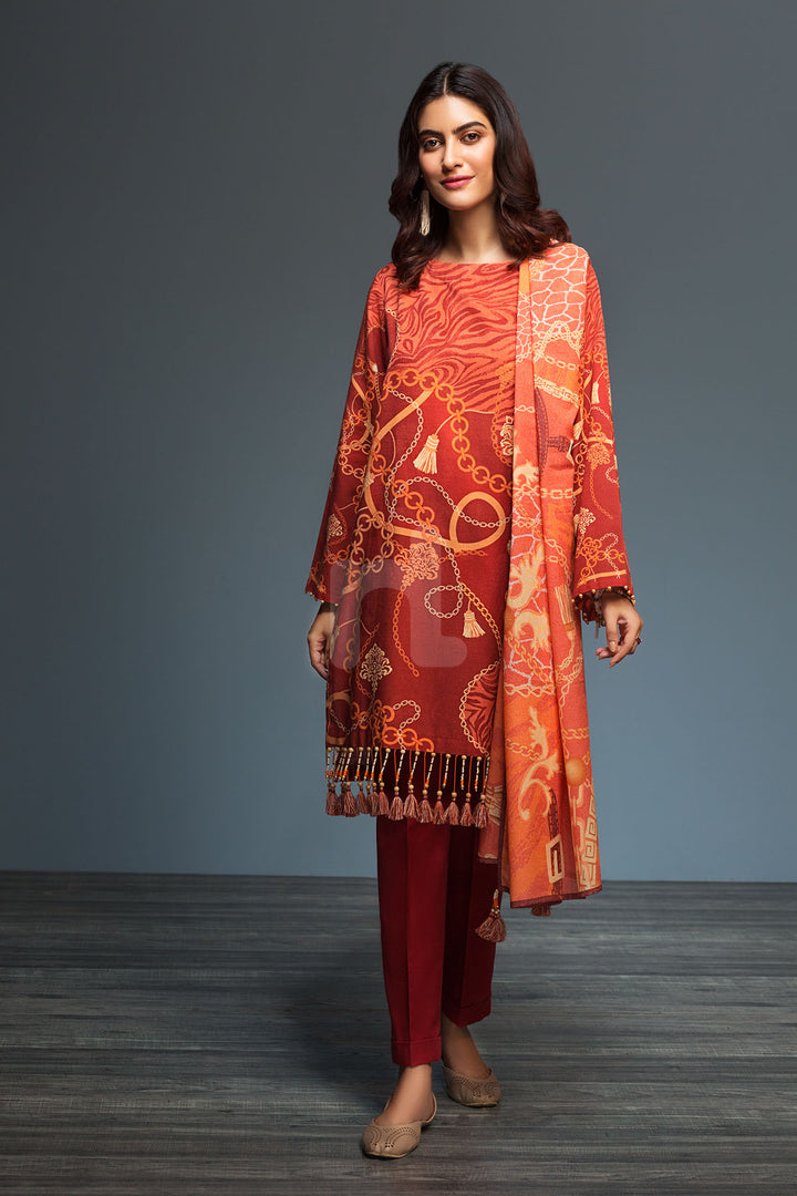PDW19-25 Khaddar & Karandi ƒ?? Stitched Orange Digital Printed 3PC - Nishat Linen UAE