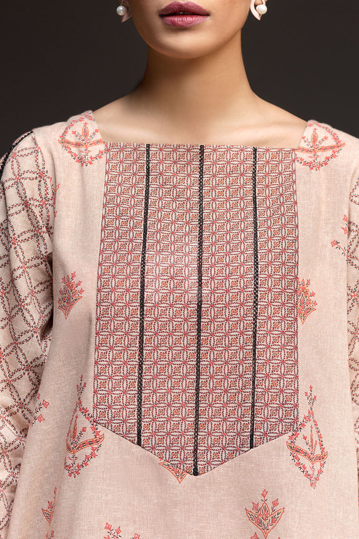 PDW19-10 Beige Printed Stitched Karandi Shirt & Printed Trouser - 2PC - Nishat Linen UAE