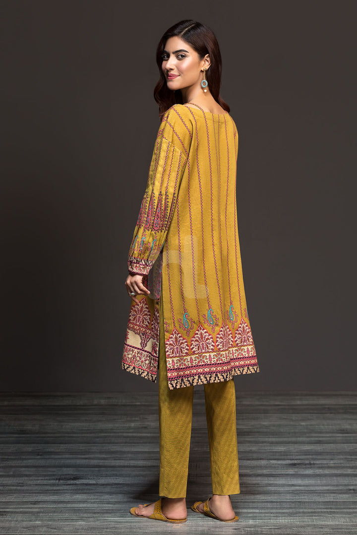 PDW19-06 Mustard Printed Stitched Linen Shirt & Printed Trouser - 2PC - Nishat Linen UAE