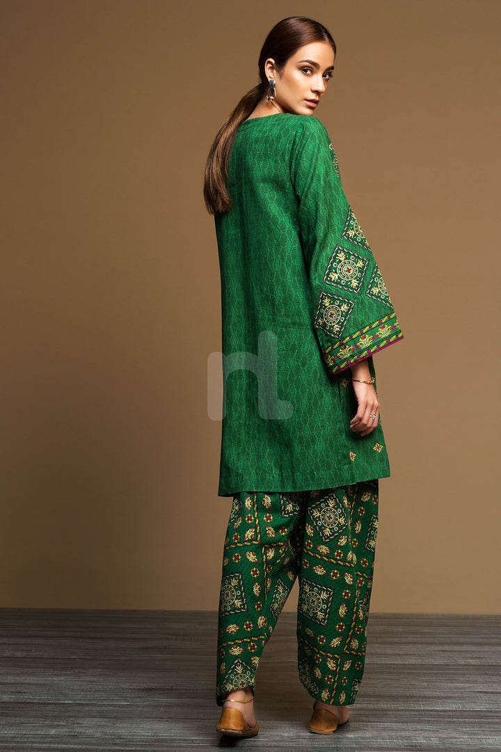 PDW19-27 Khaddar ƒ?? Stitched Green Printed Embroidered 2PC - Nishat Linen UAE