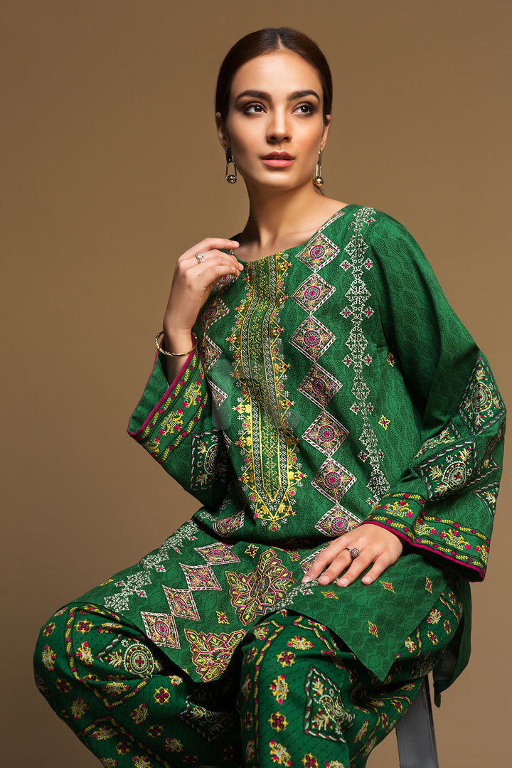 PDW19-27 Khaddar ƒ?? Stitched Green Printed Embroidered 2PC - Nishat Linen UAE