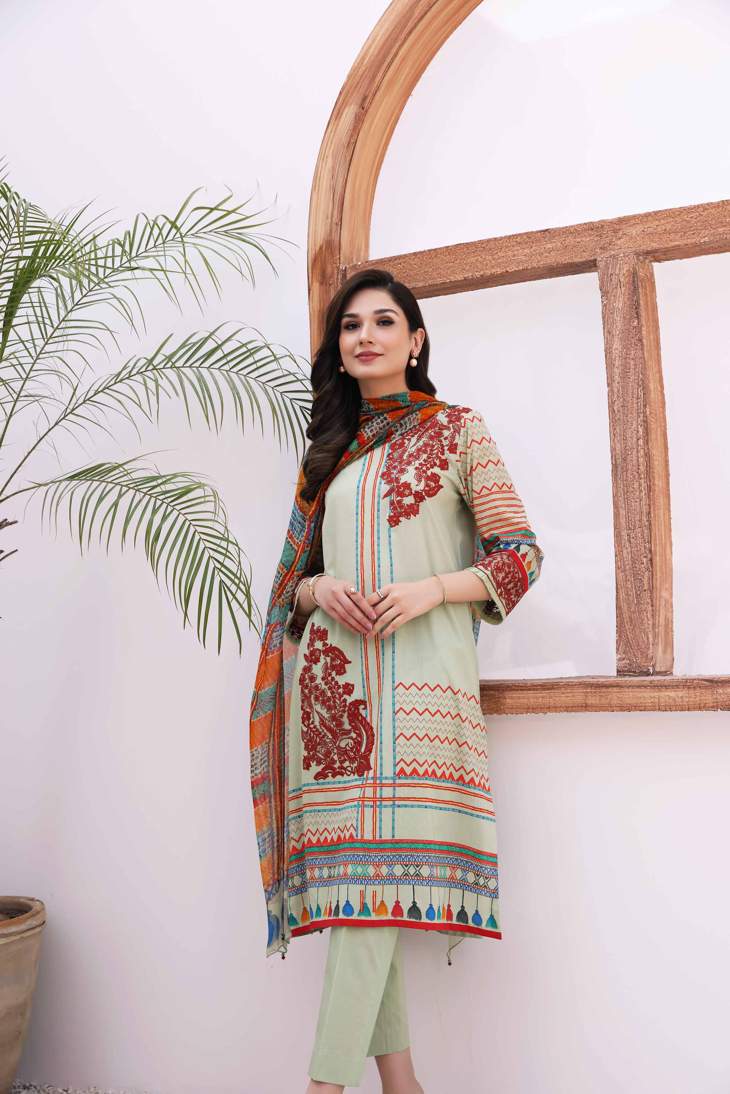 3 Piece - Printed Embroidered Suit - 42301153