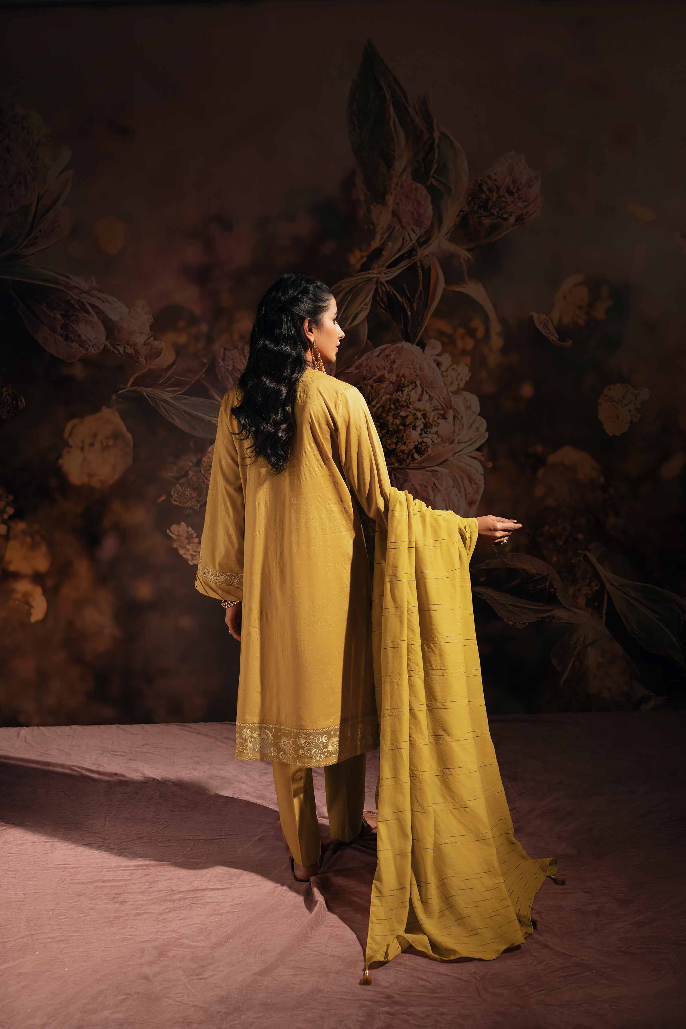 2 Piece - Gold Printed Embroidered Suit - 42301234