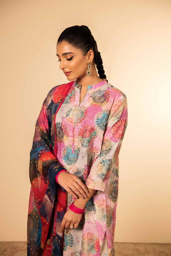 3 Piece - Digital Printed Jacquard Embroidered Suit - 42401018