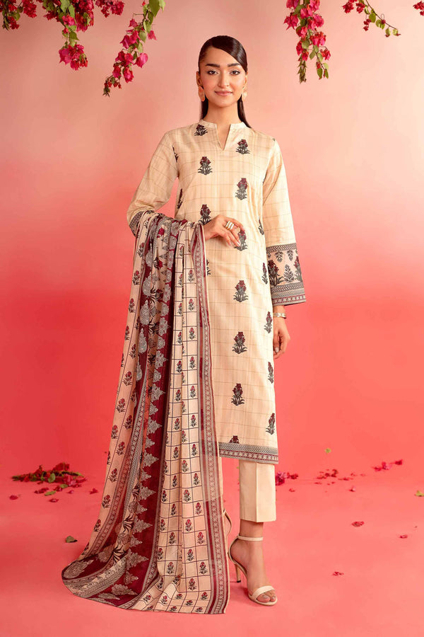 3 Piece - Printed Embroidered Suit - 42401126
