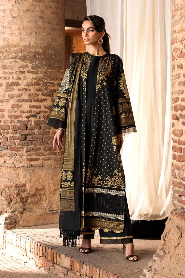 3 Piece - Gold Paste Printed Embroidered Suit - 42401892