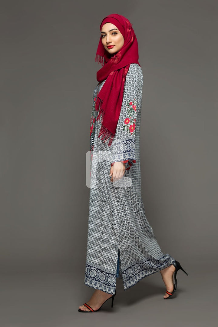 DW18-23 Grey Digital Printed Stitched Cotton Modal Jalabiya - 1PC - Nishat Linen UAE