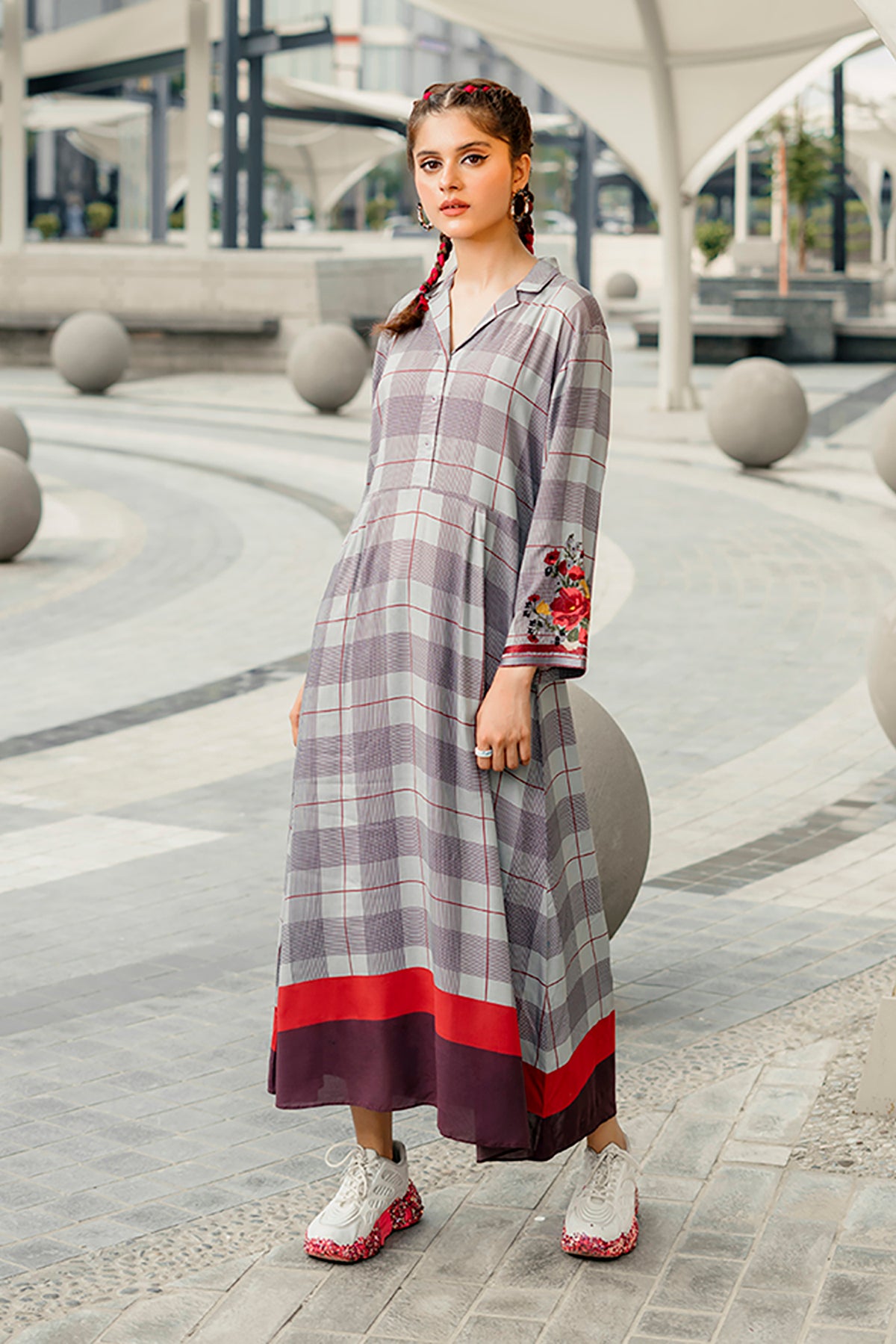 AW22-22-Printed Embroidered Long Dress