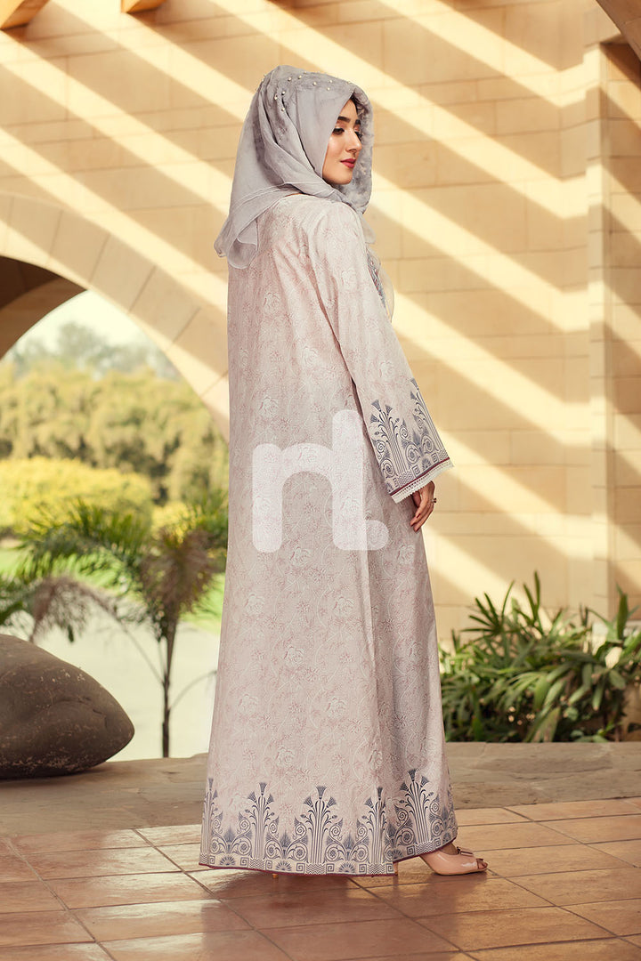 DE19-01 Pink Printed Stitched Pima Cotton Jalabiya - 1PC - Nishat Linen UAE