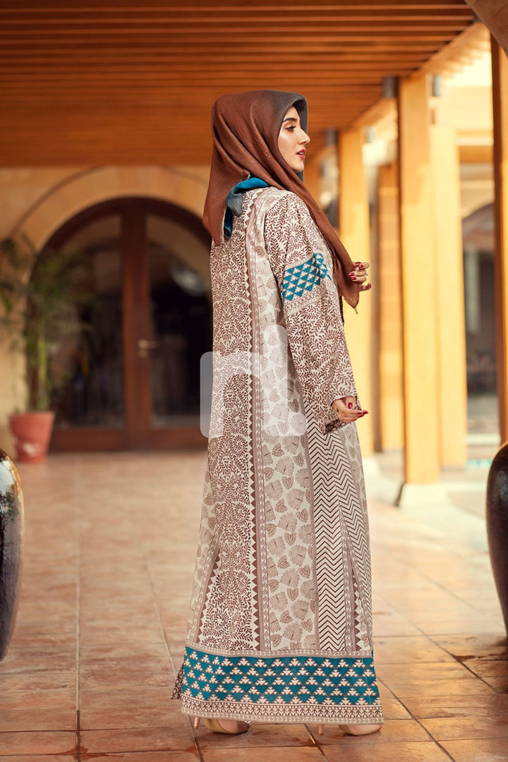 DE19-02 Brown Printed Stitched Pima Cotton Jalabiya - 1PC - Nishat Linen UAE