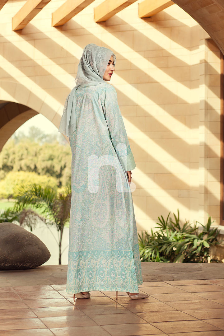 DE19-19 Blue Digital Printed Stitched Pima Cotton Jalabiya - 1PC - Nishat Linen UAE