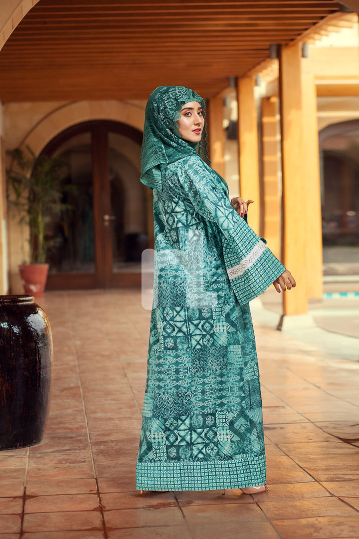 DE19-23 Blue Digital Printed Stitched Pima Cotton Jalabiya - 1PC - Nishat Linen UAE