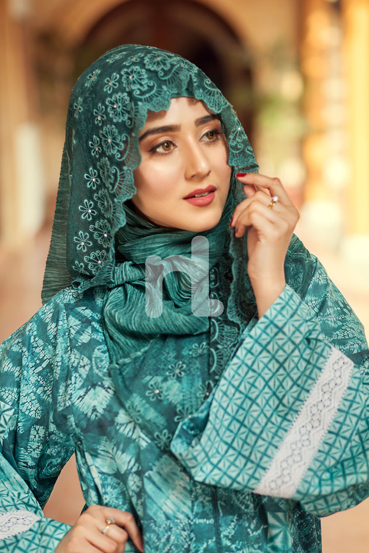 DE19-23 Blue Digital Printed Stitched Pima Cotton Jalabiya - 1PC - Nishat Linen UAE