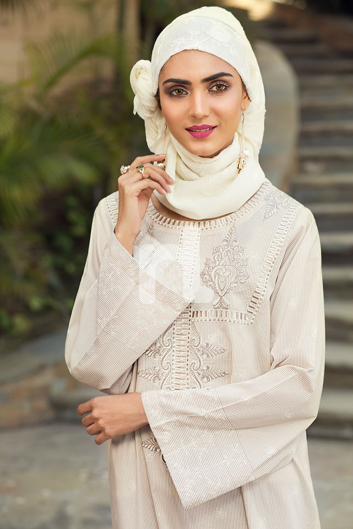 DE19-26 Off White Digital Printed Stitched Cambric Jalabiya - 1PC - Nishat Linen UAE