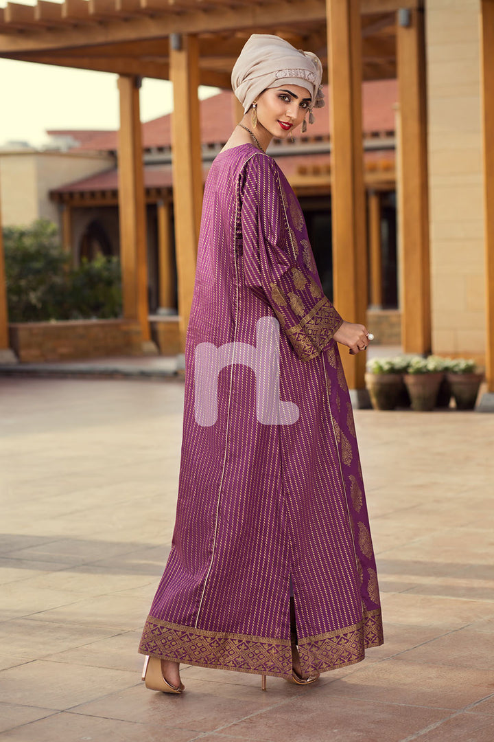 DE19-29 Maroon Gold Printed Stitched Cambric Jalabiya – 1PC - Nishat Linen UAE