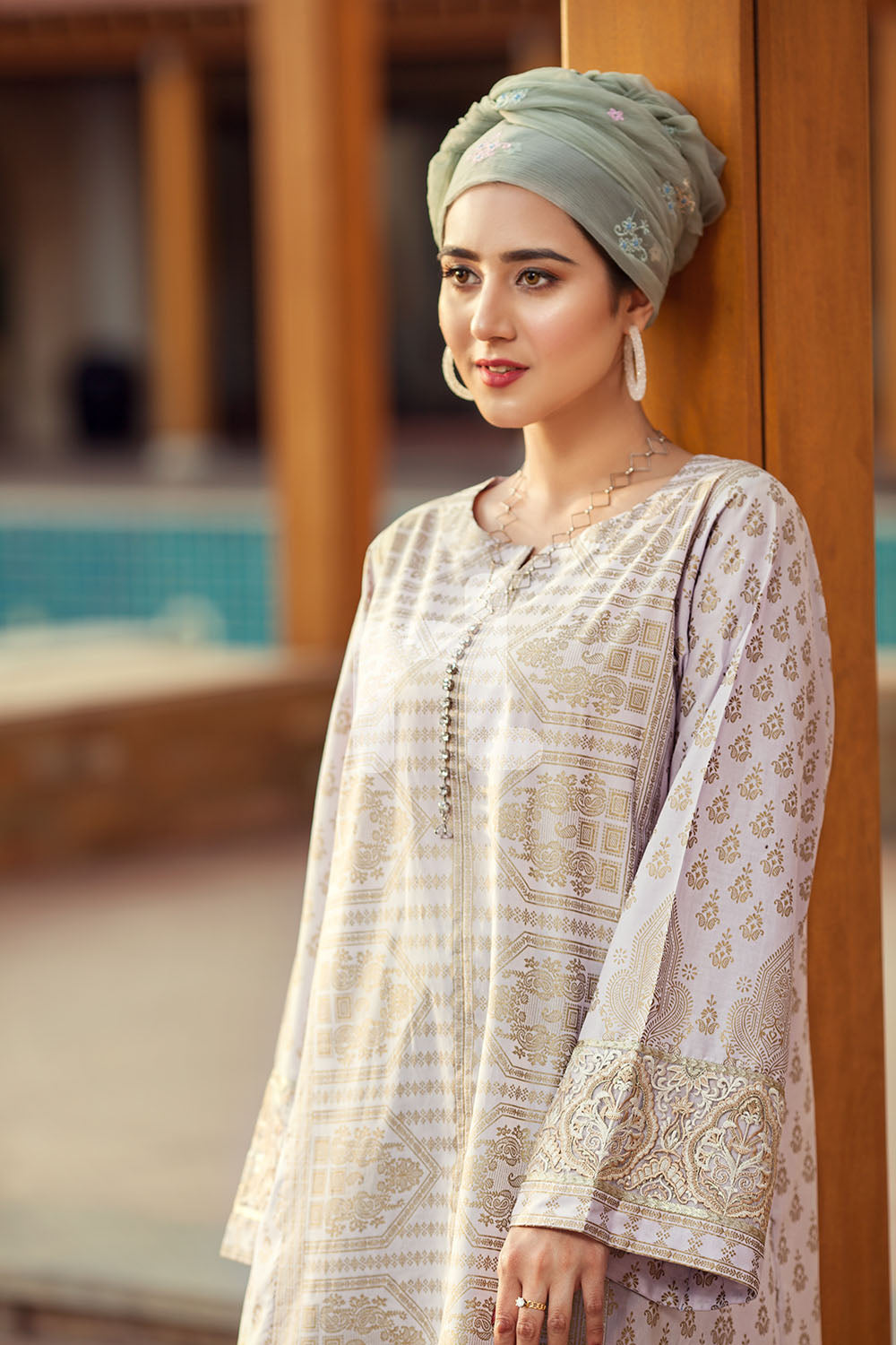 DE19-31 Pink Digital Printed Stitched Cambric Jalabiya - 1PC - Nishat Linen UAE