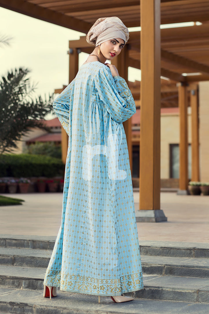 DE19-32 Blue Digital Printed Stitched Pima Cotton Jalabiya - 1PC - Nishat Linen UAE