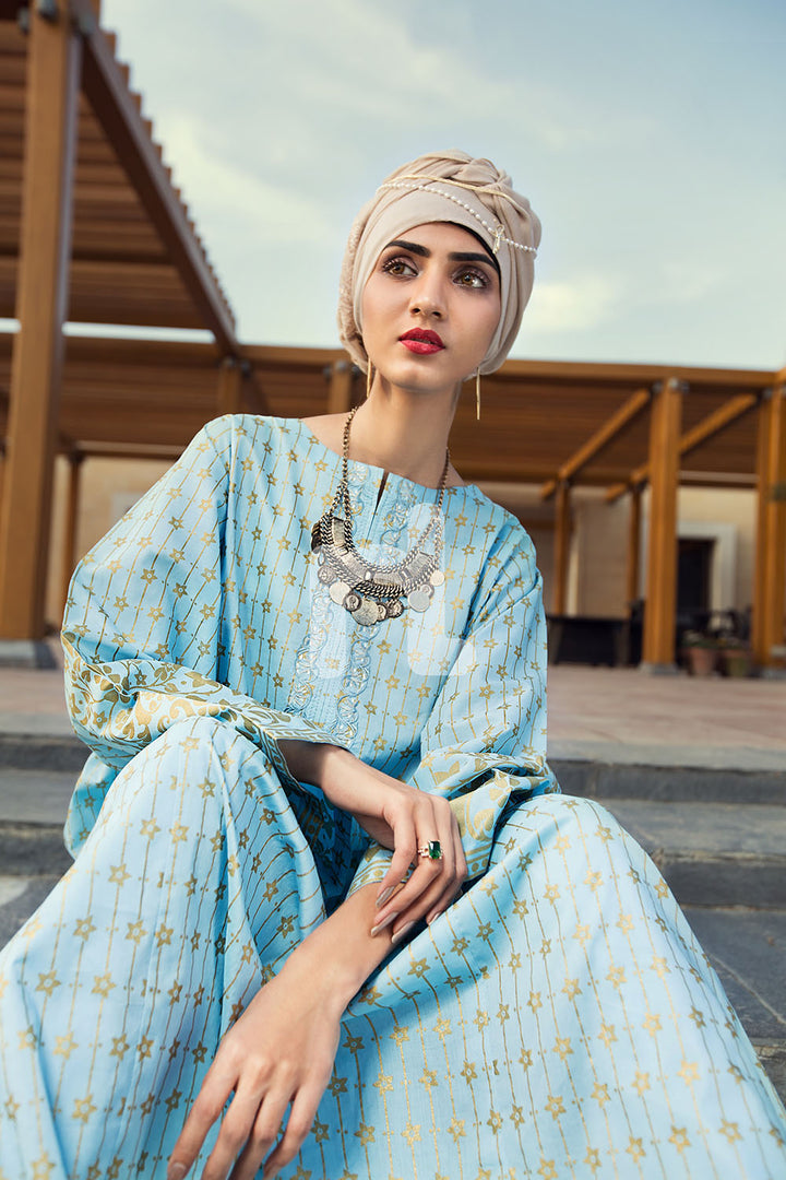 DE19-32 Blue Digital Printed Stitched Pima Cotton Jalabiya - 1PC - Nishat Linen UAE