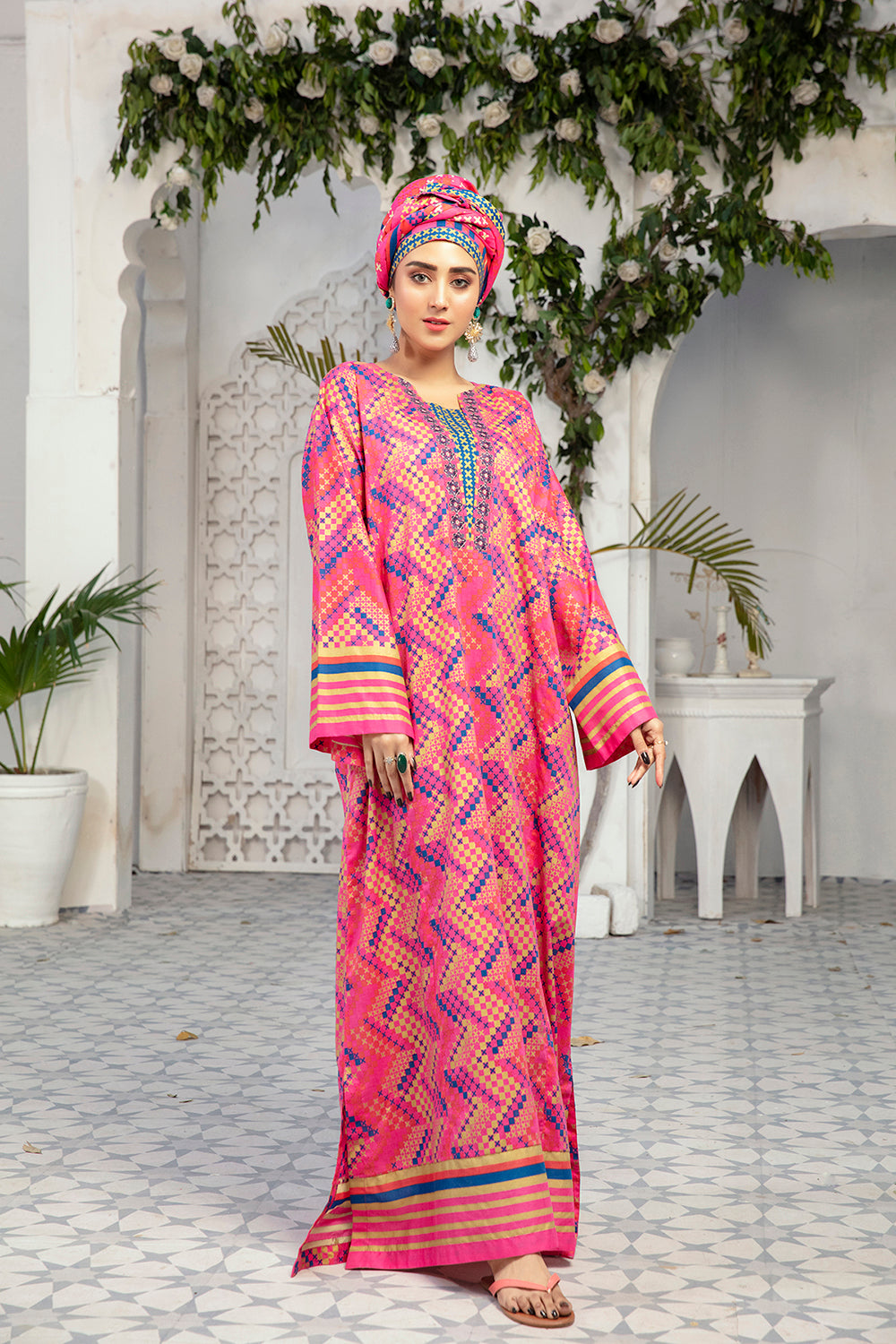 DE20-26 Printed Embroidered Stitched Jalabiya – 1PC - Nishat Linen UAE