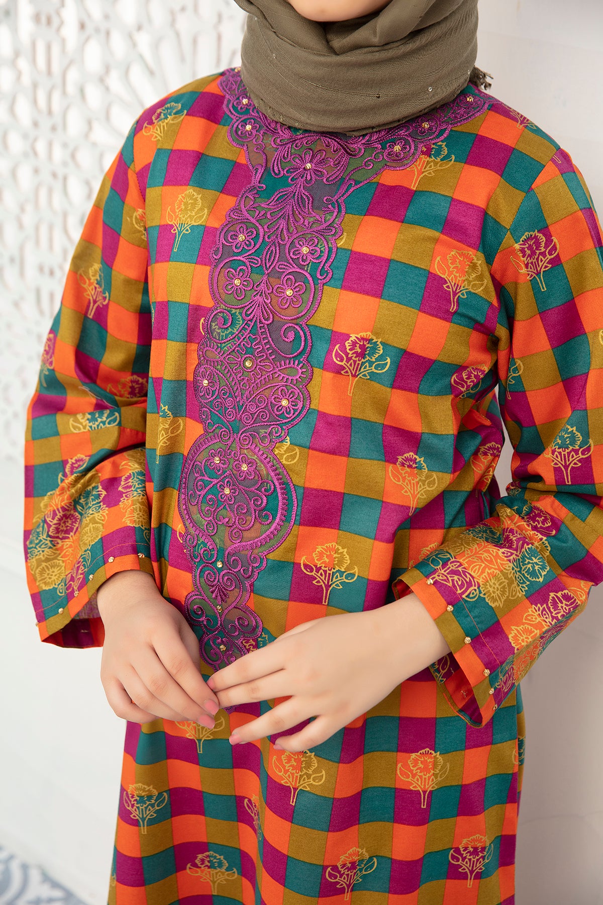 DE21-22-Basic Embroidered with Adda Embellished Kids Fustaan-1PC