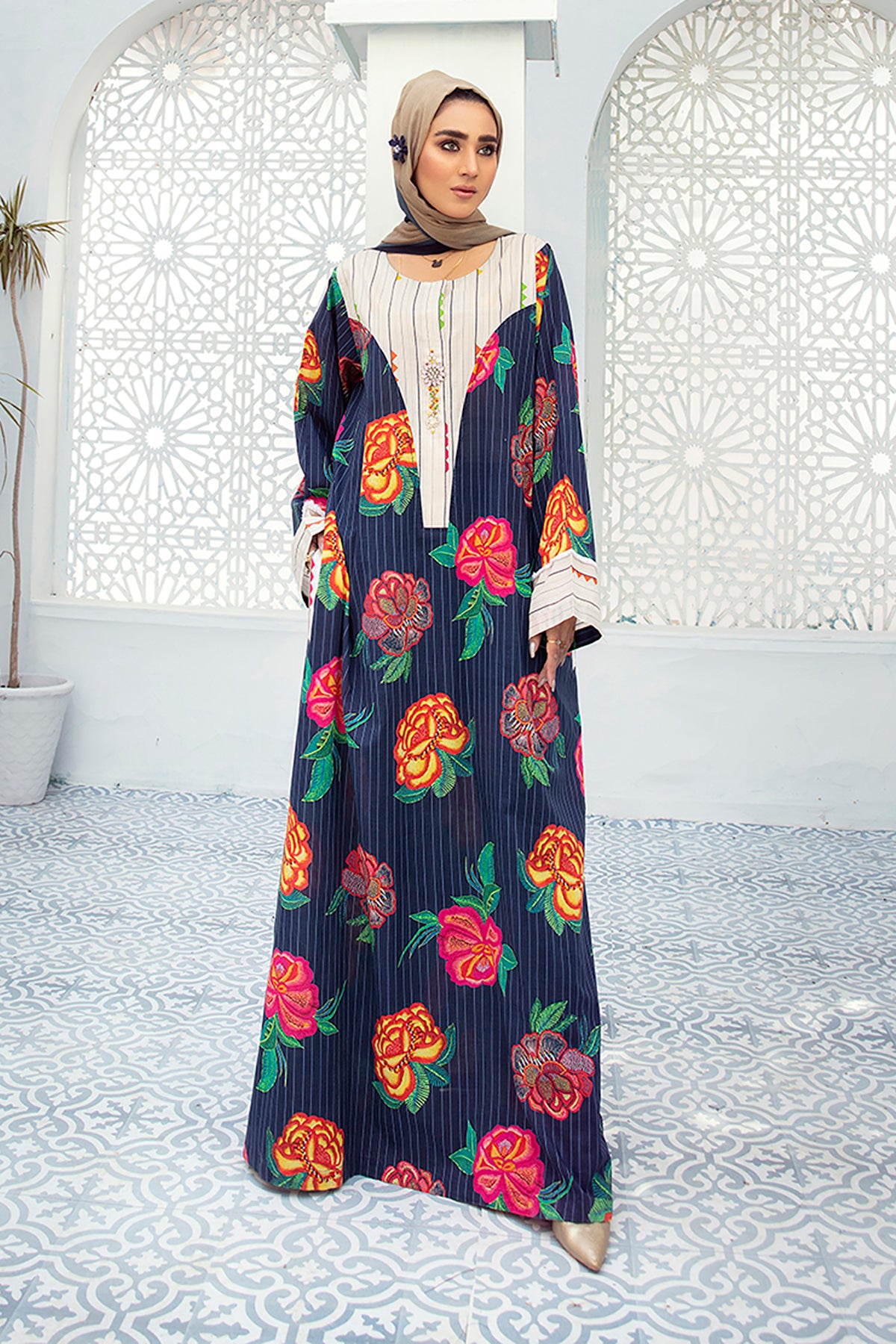 DE21-43-Mix And Match Embellished Detailing Stitched Fustaan-1PC