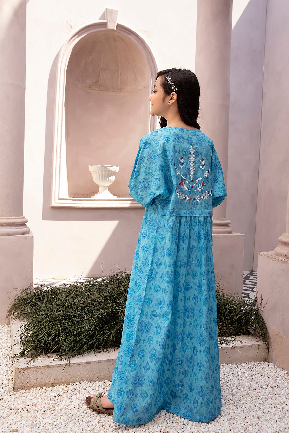 DE22-15-Printed Embroidered Fustaan 1PC