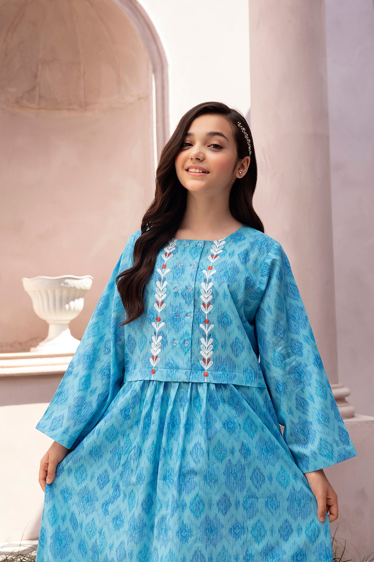 DE22-15-Printed Embroidered Fustaan 1PC