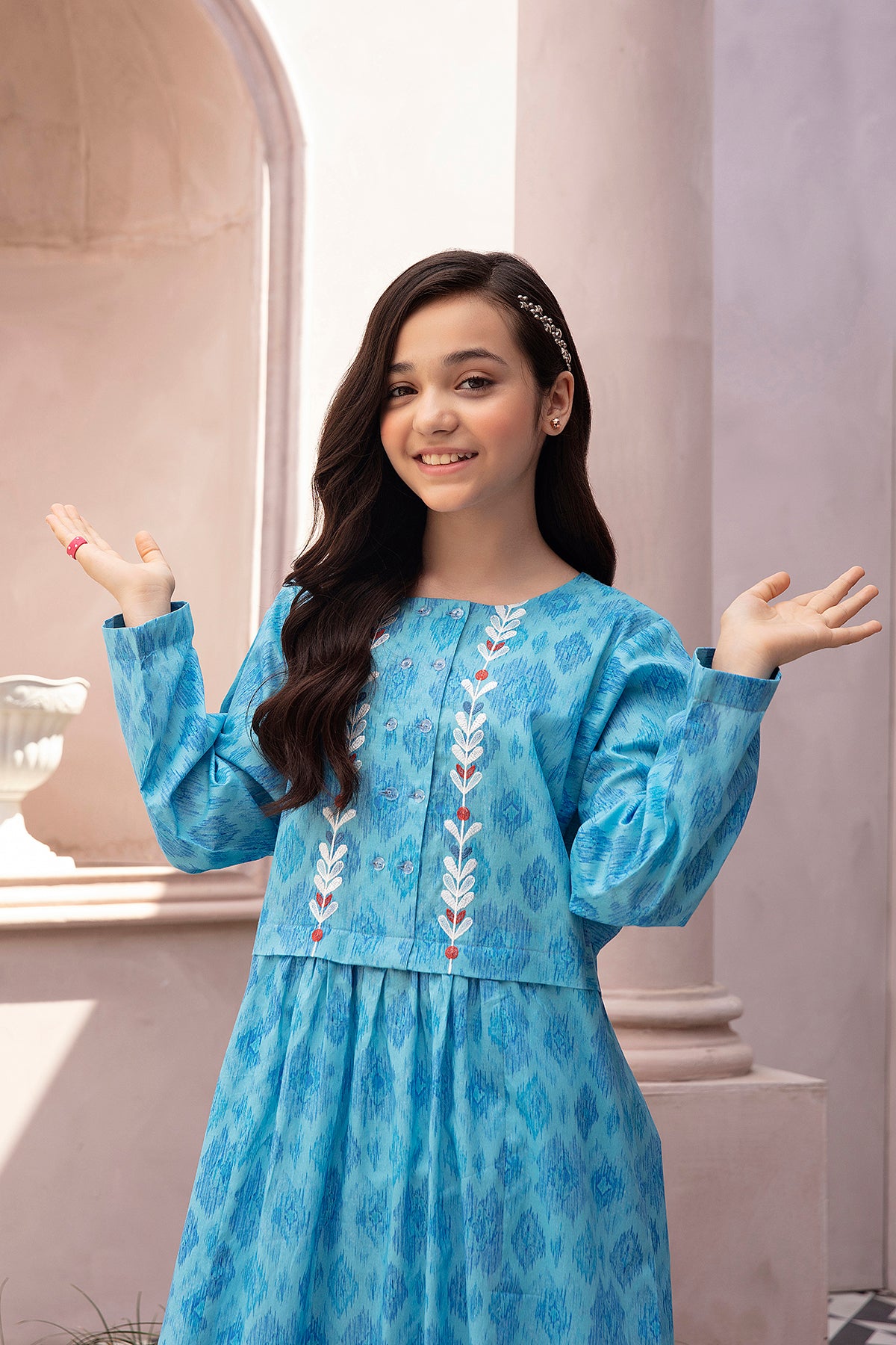DE22-15-Printed Embroidered Fustaan 1PC