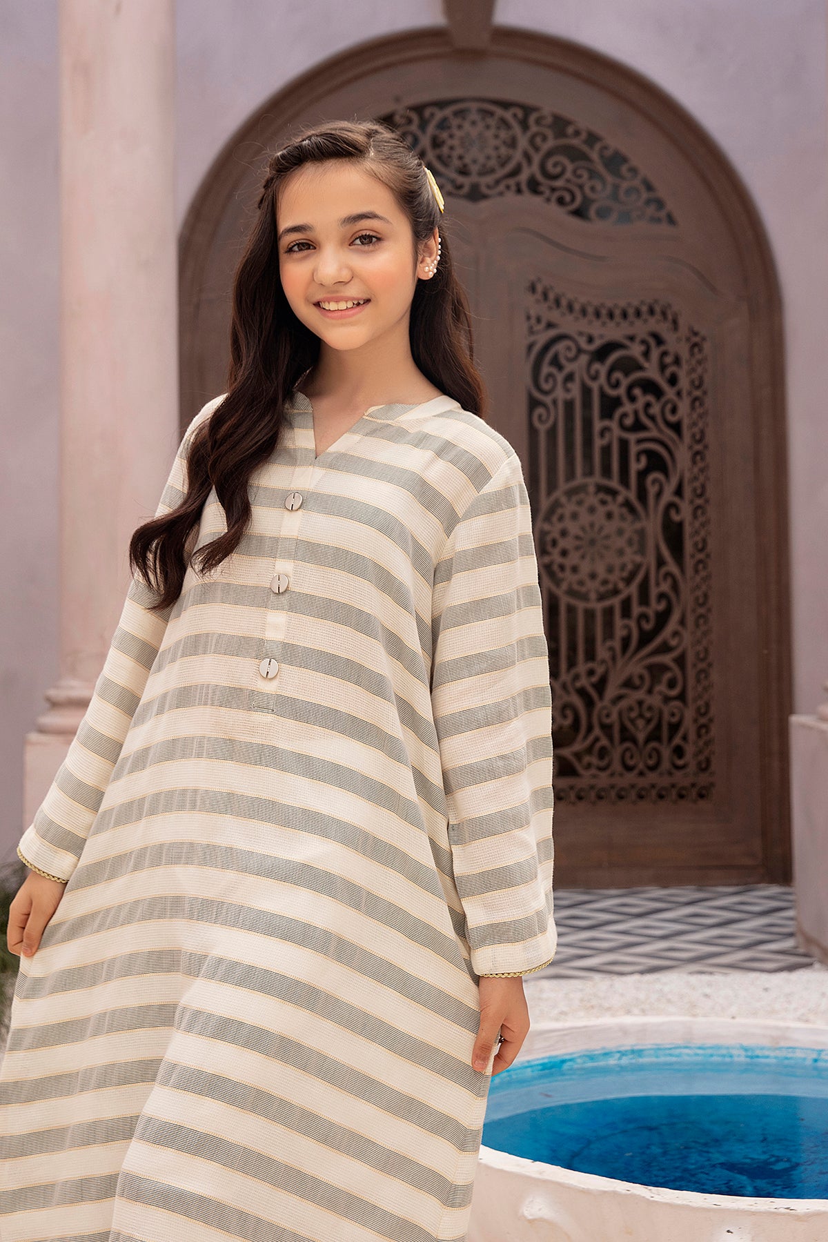 DE22-22-Button Detailing Basic Fustaan 1PC