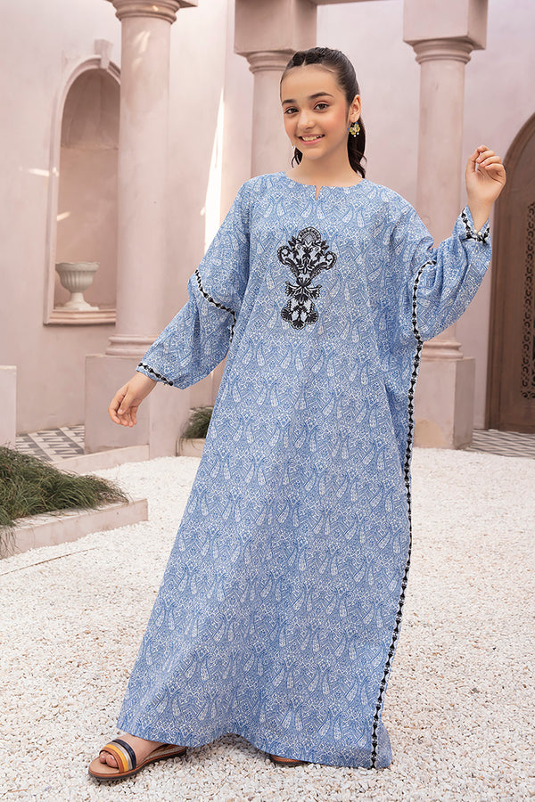 DE22-27-Organza Detailing Printed Embroidered Fustaan 1PC