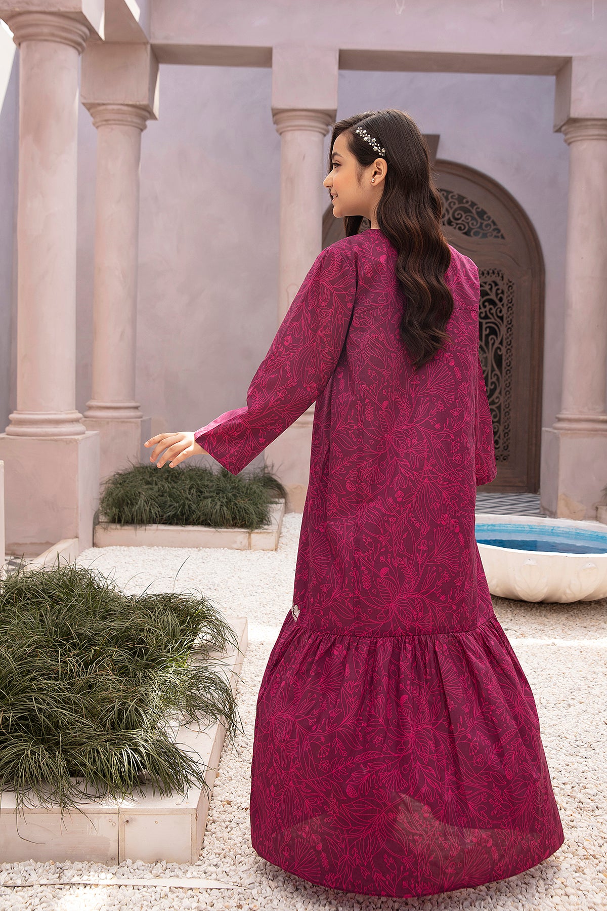 DE22-32-Button Down Printed Embroidered Fustaan 1PC