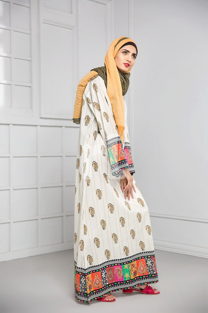 DS19-01 Beige Digital Printed Stitched Cambric Jalabiya - 1PC - Nishat Linen UAE