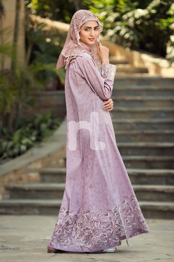 DS19-63 Pink Printed Stitched Jalabiya - 1PC - Nishat Linen UAE