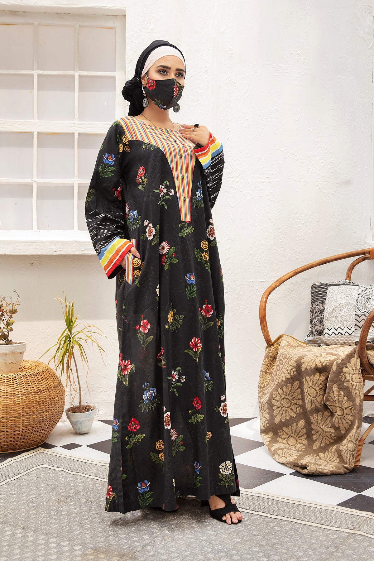 DS20-104 Printed Stitched Fustaan for Kids - 1PC