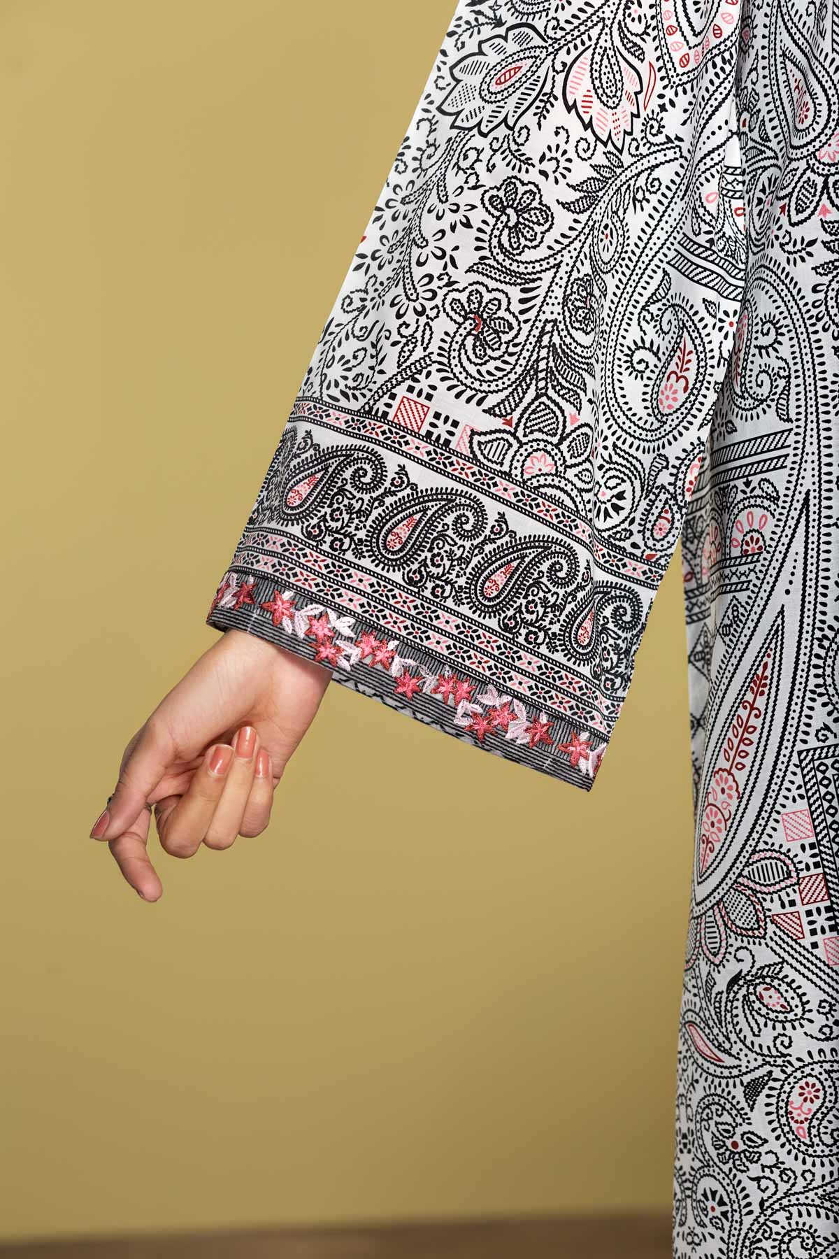 DS20-18 Printed Embroidered Stitched Fustaan & Printed Scarf  2PC