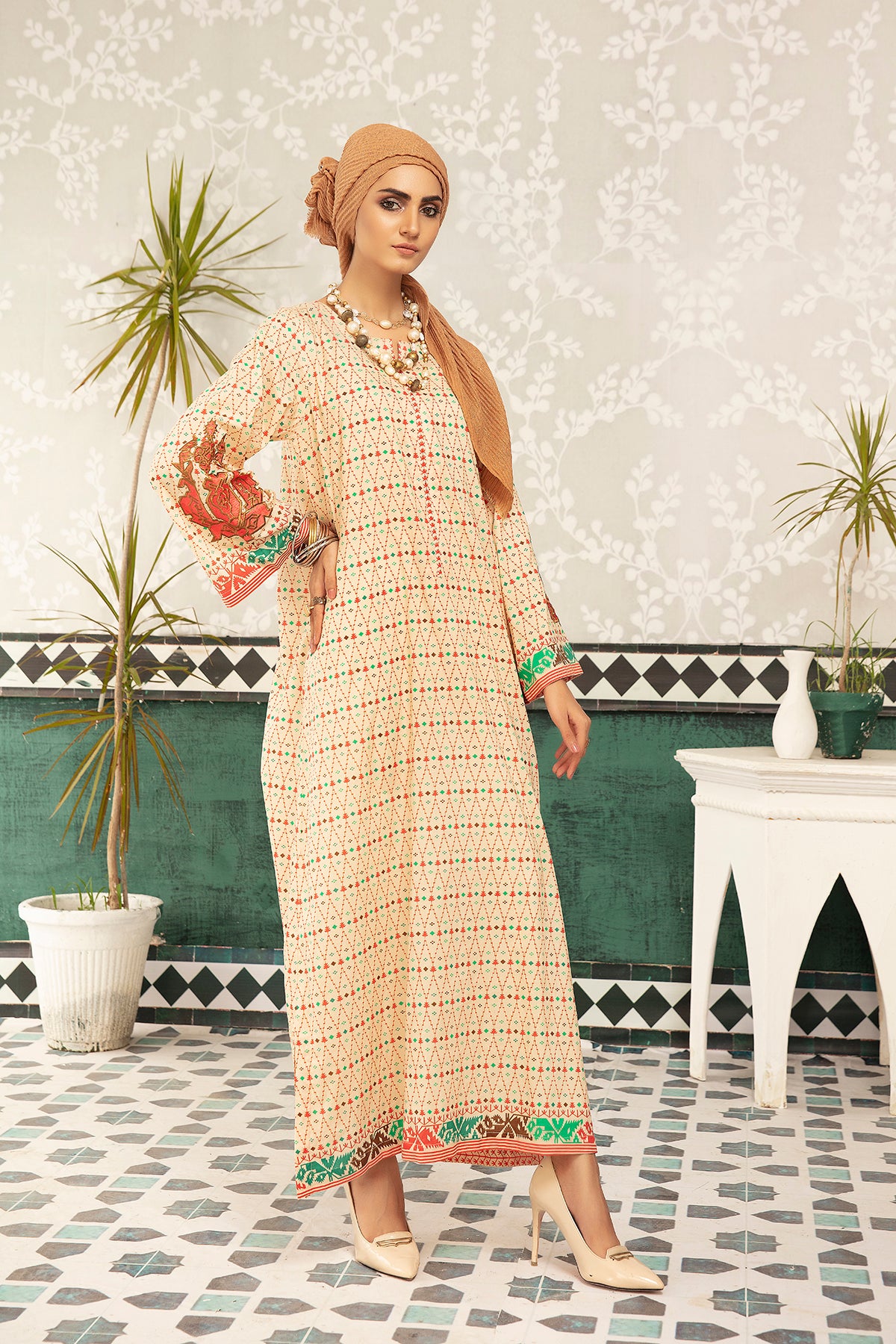 DS20-65 Printed Stitched Fustaan  1PC