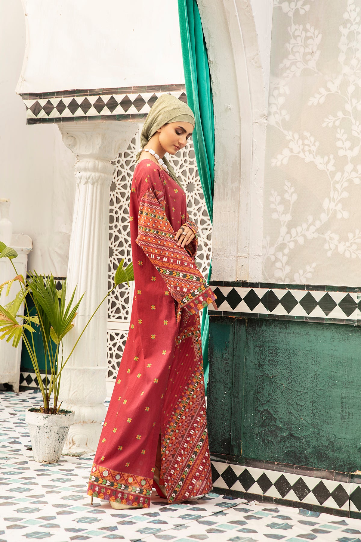 DS20-73 Printed Stitched Fustaan  1PC